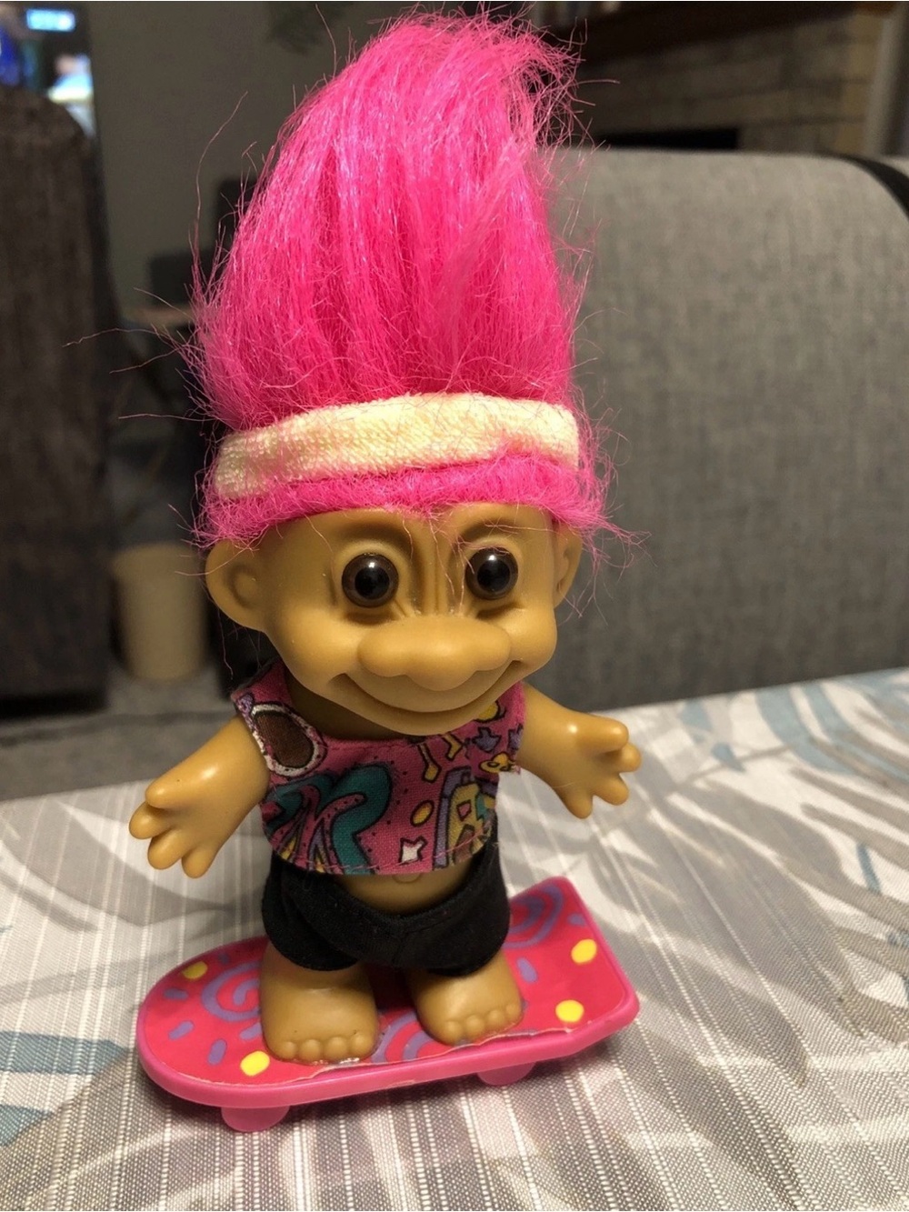 Vtg Russ Troll Doll On Skateboard - Pink Hair, 5” Tall